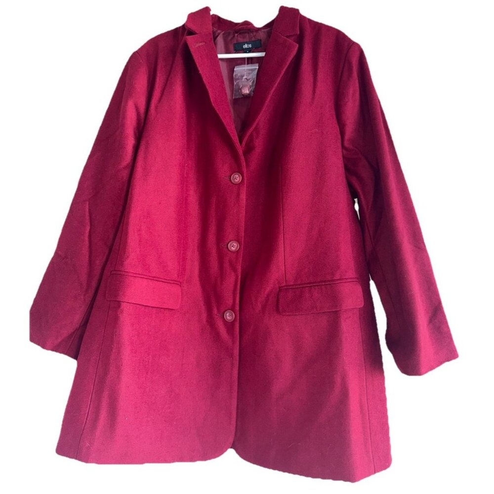 Ellos Womens Plus Wool Blend Peacoat Sz 24 Red Classic Preppy Colorful